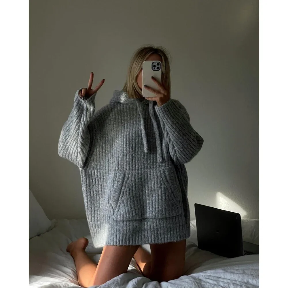 Zara Oversized Knit Sweatshirt in Grey Size XS/S - Picture 9 of 12